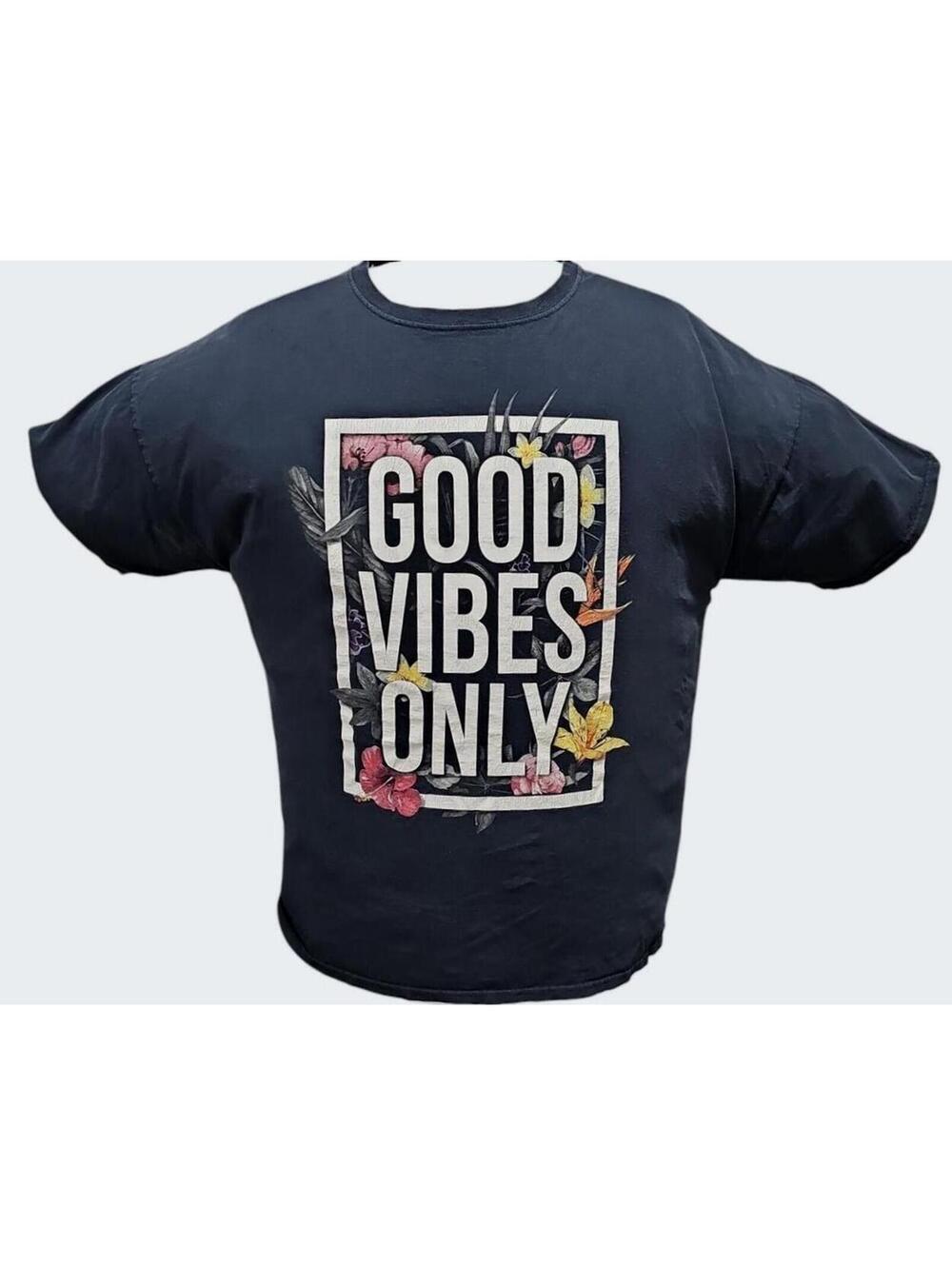 Good Vibes Only Floral Graphic Tee Black Women’s 3X, Preloved, Cracking & Stains